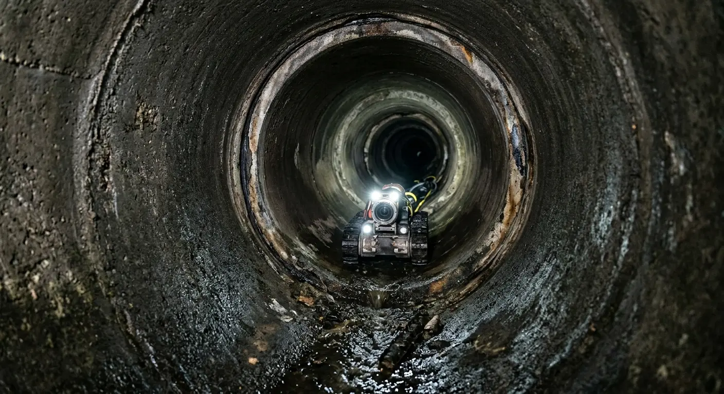 Robotic sewer camera inspecting pipe interior for Drain Snake Service in Goshen